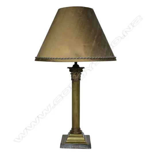 A table lamp and shade,